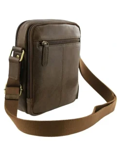 PIERRE CARDIN Leather Compact Crossbody Bag in Oak