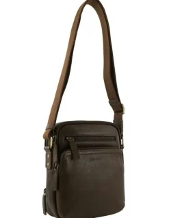 PIERRE CARDIN Leather Compact Crossbody Bag in Oak