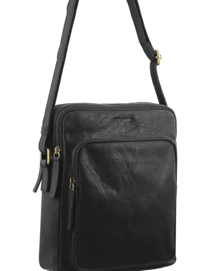 PIERRE CARDIN Leather Cross-Body Bag in Black