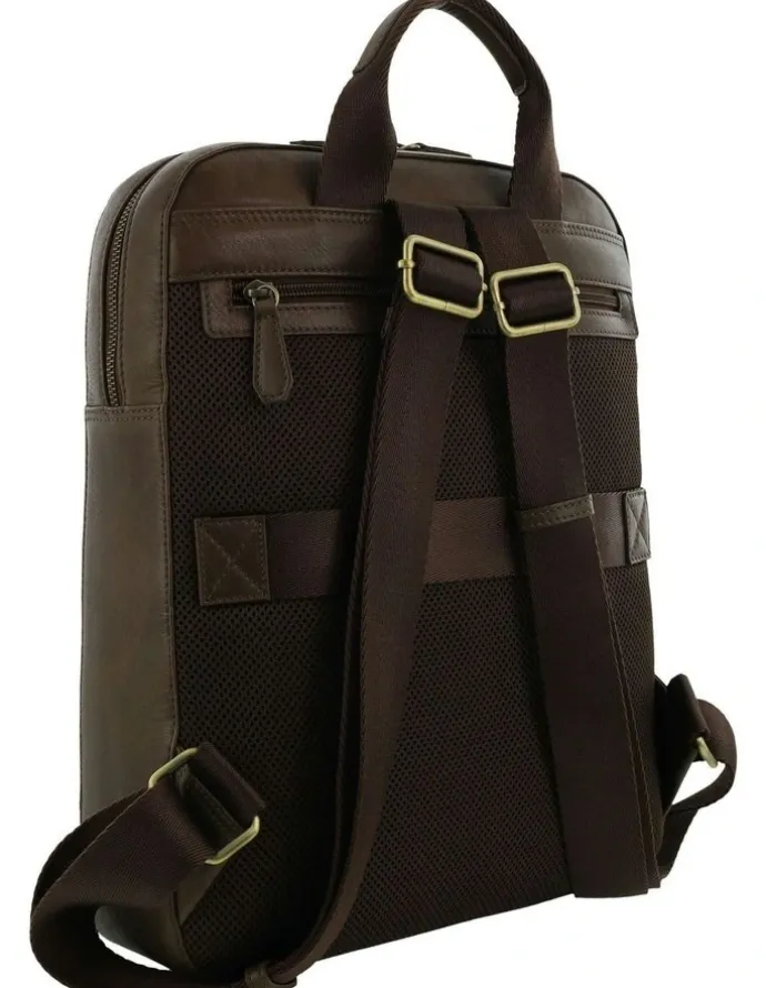 PIERRE CARDIN Leather Functional Business Laptop Backpack in Oak