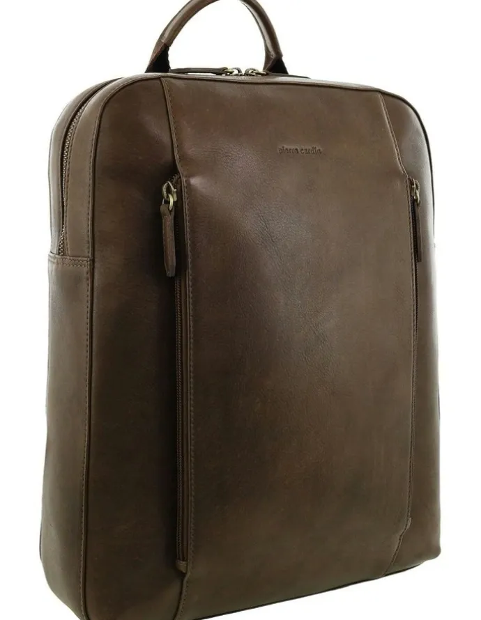 PIERRE CARDIN Leather Functional Business Laptop Backpack in Oak