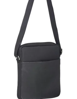 PIERRE CARDIN Leather iPad Bag in Black