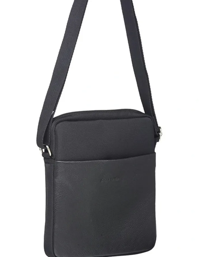 PIERRE CARDIN Leather iPad Bag in Black