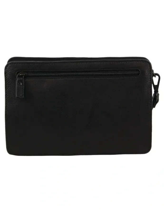 PIERRE CARDIN Leather Multi Compartment Organizer Bag in Black