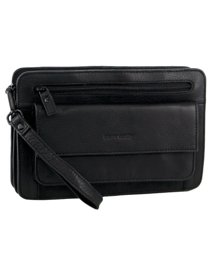 PIERRE CARDIN Leather Multi Compartment Organizer Bag in Black