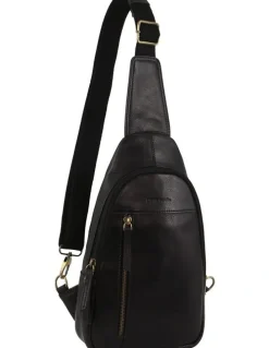 PIERRE CARDIN Leather Sling Bag in Black