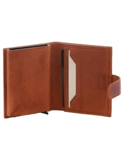 PIERRE CARDIN Leather Smart Slide Card Holder Tab Wallet in Tan