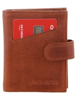 PIERRE CARDIN Leather Smart Slide Card Holder Tab Wallet in Tan
