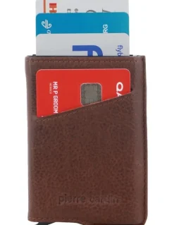 PIERRE CARDIN Leather Smart Slide Card Holder Tab Wallet in Brown