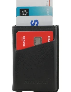 PIERRE CARDIN Leather Smart Slide Card Holder Tab Wallet in Black