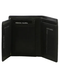 PIERRE CARDIN Leather Tri-Fold Wallet in Black