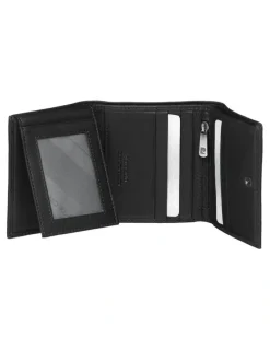 PIERRE CARDIN Leather Tri-Fold Wallet in Black