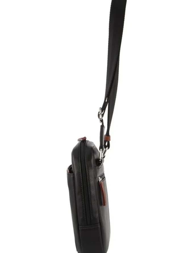 PIERRE CARDIN Leather Unisex Cross-Body Bag in Black