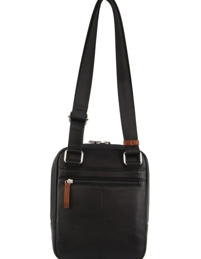 PIERRE CARDIN Leather Unisex Cross-Body Bag in Black