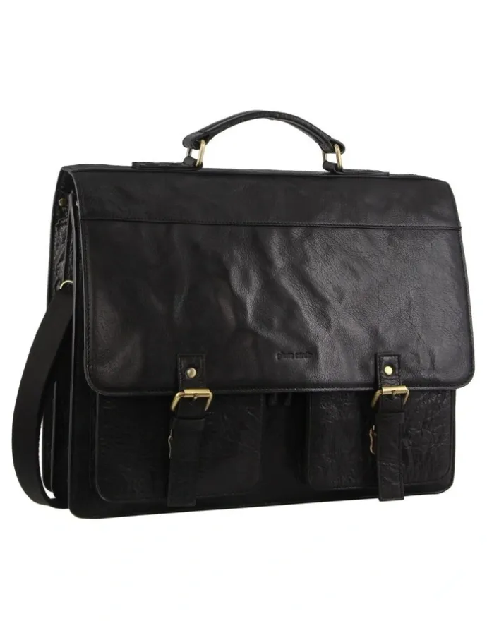 PIERRE CARDIN Men's Leather Business/Computer Bag in Black