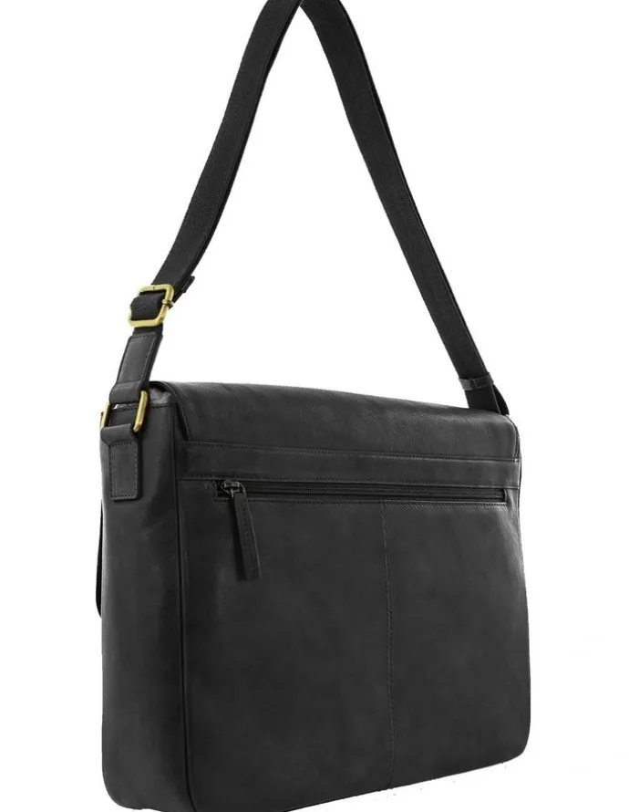 PIERRE CARDIN Messenger Leather Bag in Black