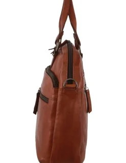 PIERRE CARDIN Multi-Compartment Leather Computer Bag in Cognac