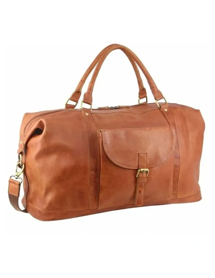 PIERRE CARDIN Pierre Cardin Genuine Leather Classic Overnight Bag in Cognac