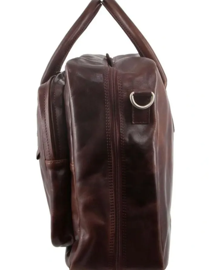 PIERRE CARDIN Pierre Cardin Rustic Leather Business Bag in Dark Chocolate
