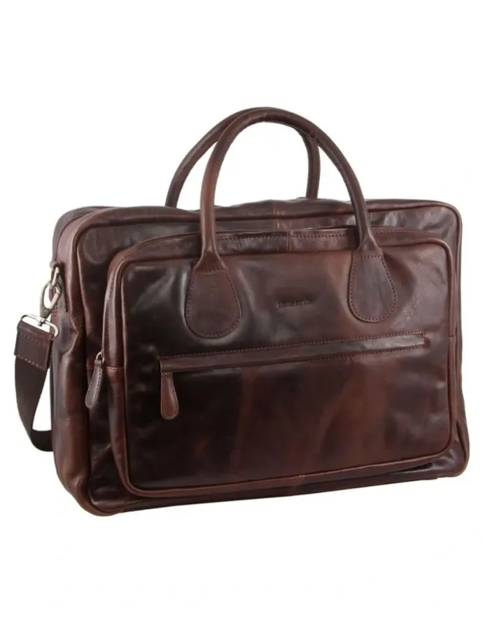 PIERRE CARDIN Pierre Cardin Rustic Leather Business Bag in Dark Chocolate