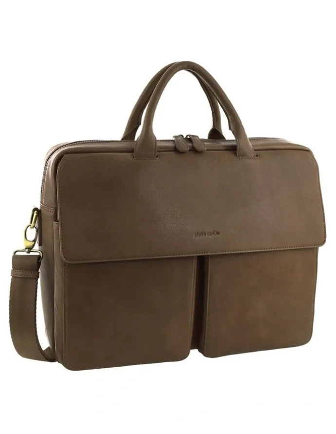 PIERRE CARDIN Pierre Cardin Leather Classic Messenger/Computer Bag in Oak