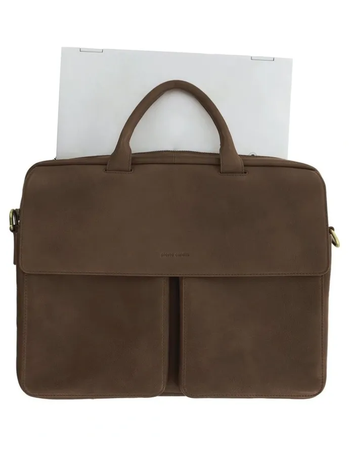 PIERRE CARDIN Pierre Cardin Leather Classic Messenger/Computer Bag in Oak