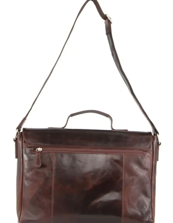 PIERRE CARDIN Rustic Leather Computer Bag in Chocolate