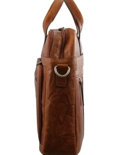 PIERRE CARDIN Rustic Leather Computer/Business Bag in Chestnut
