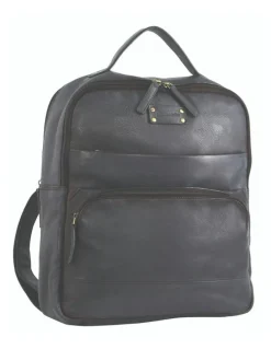 PIERRE CARDIN Rustic Leather Business Backpack in Black