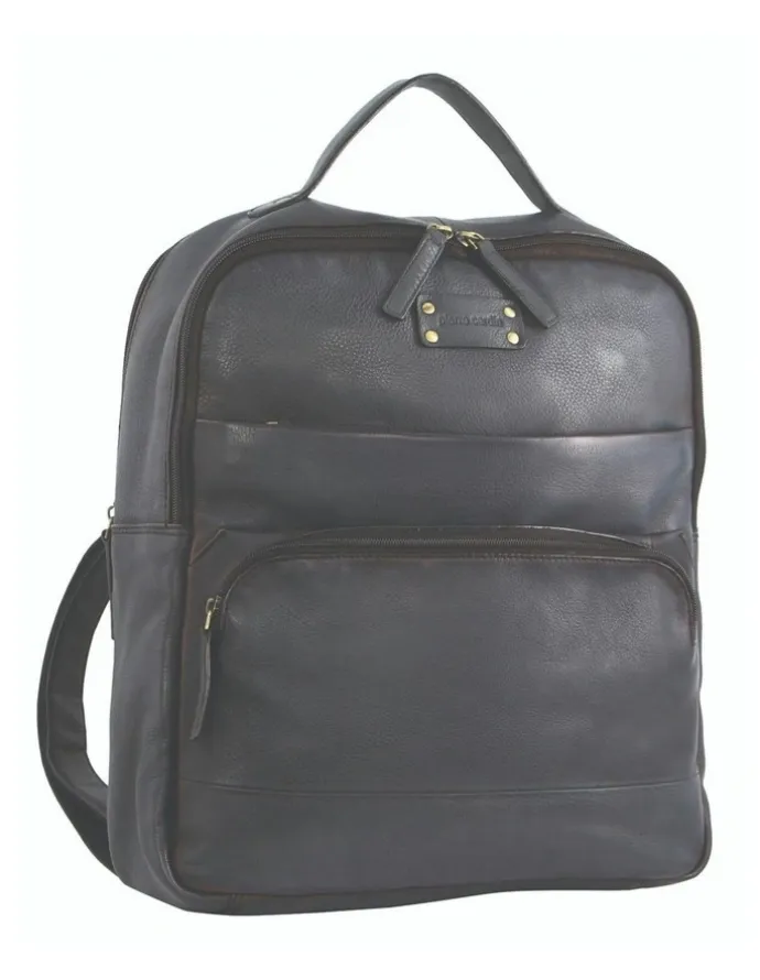 PIERRE CARDIN Rustic Leather Business Backpack in Black