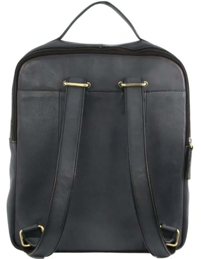 PIERRE CARDIN Rustic Leather Business Backpack in Black