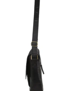 PIERRE CARDIN Rustic Leather Computer/Messenger Bag in Black