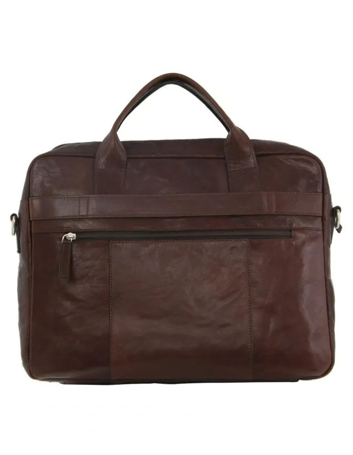PIERRE CARDIN Rustic Leather Computer/Business Bag in Brown