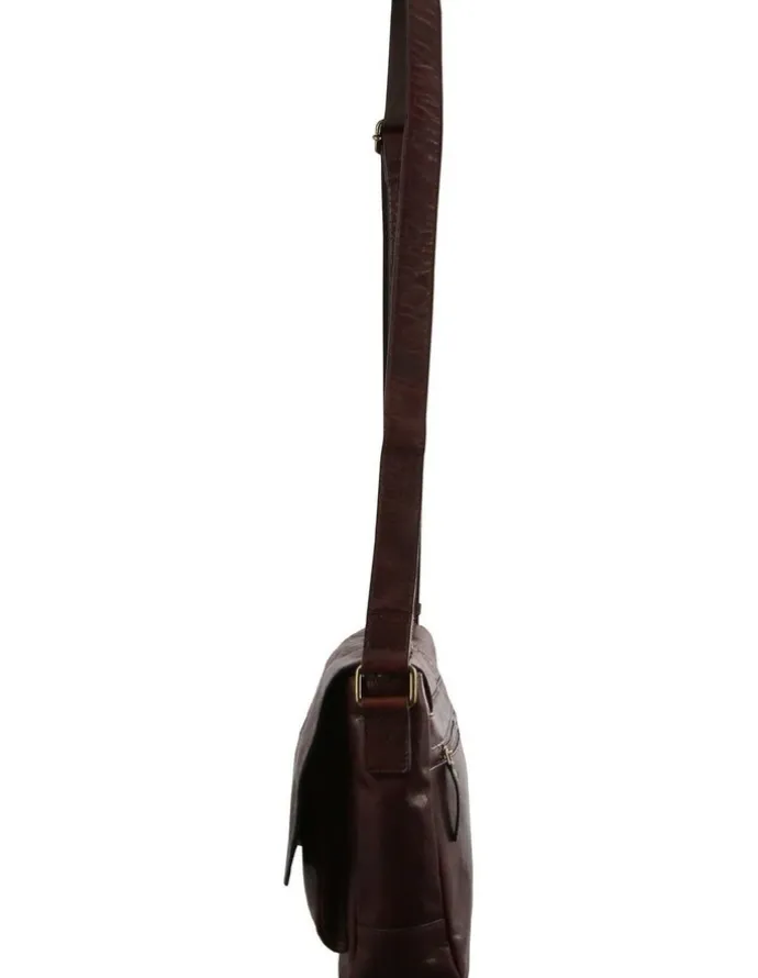 PIERRE CARDIN Rustic Leather Computer Bag in Chestnut