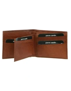 PIERRE CARDIN Rustic Leather Bi-Fold Wallet in Chestnut