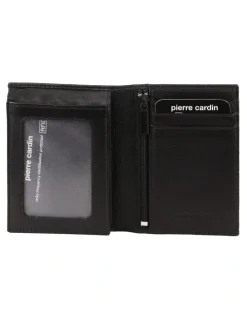 PIERRE CARDIN Rustic Leather Bi-Fold Flap Wallet in Black