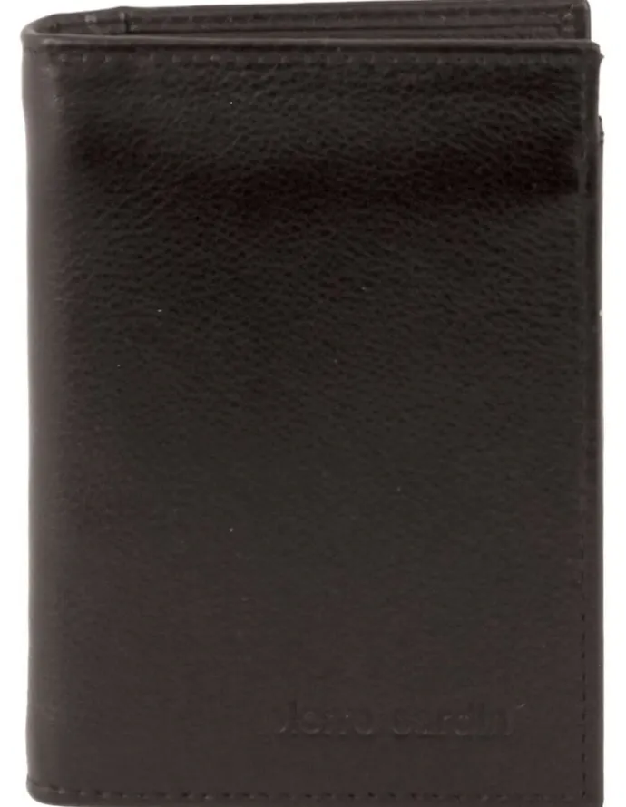 PIERRE CARDIN Rustic Leather Bi-Fold Flap Wallet in Black
