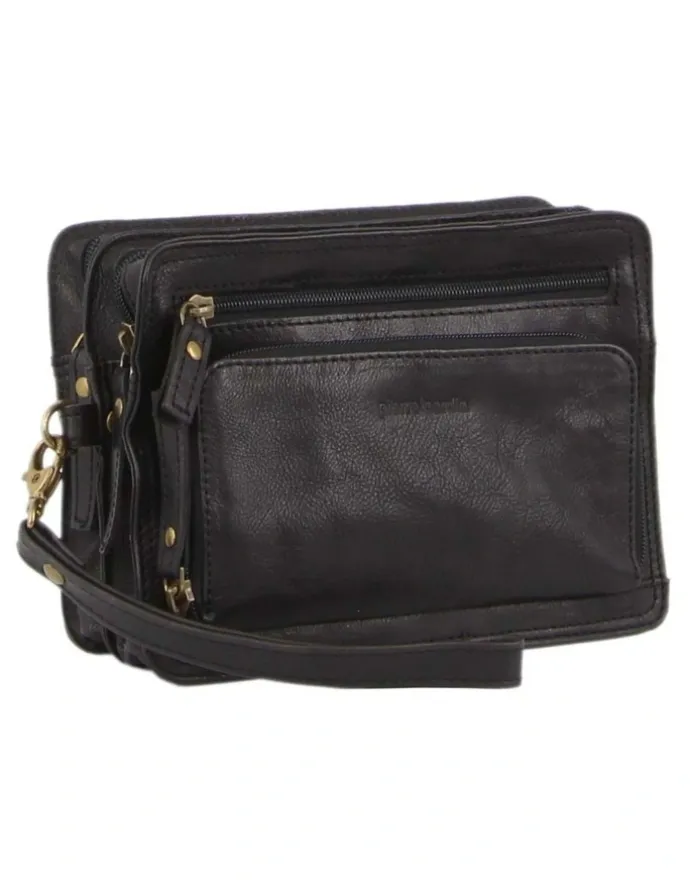 PIERRE CARDIN Rustic Leather Organizer Bag in Black