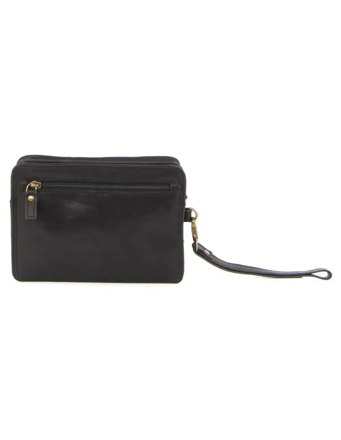 PIERRE CARDIN Rustic Leather Organizer Bag in Black