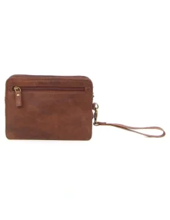 PIERRE CARDIN Rustic Leather Organizer Bag in Chestnut