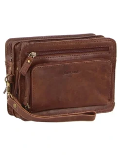 PIERRE CARDIN Rustic Leather Organizer Bag in Chestnut