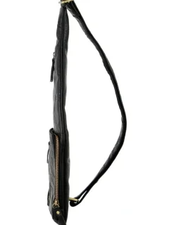 PIERRE CARDIN Rustic Leather Sling Bag in Black