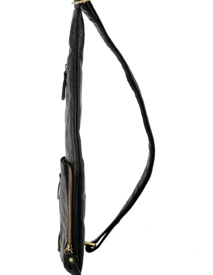 PIERRE CARDIN Rustic Leather Sling Bag in Black