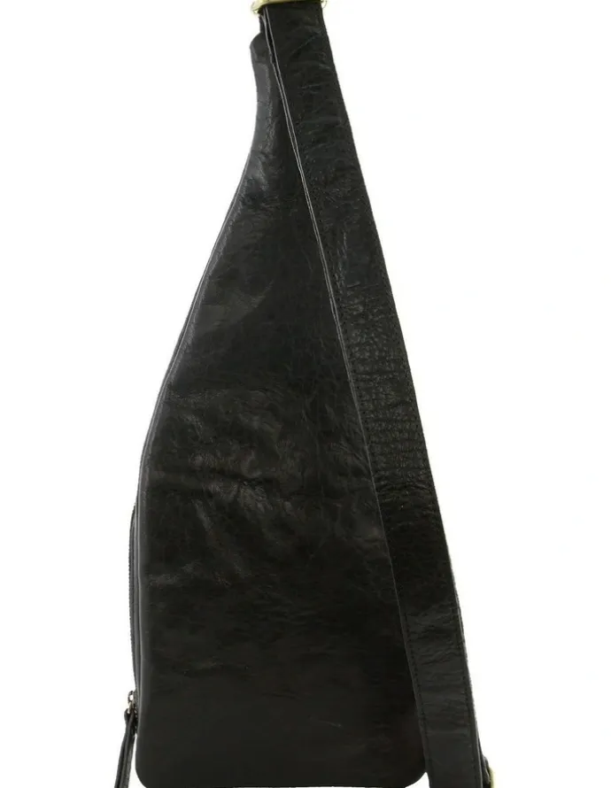 PIERRE CARDIN Rustic Leather Sling Bag in Black