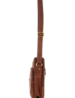 PIERRE CARDIN Rustic Leather Cross-Body Bag in Chestnut