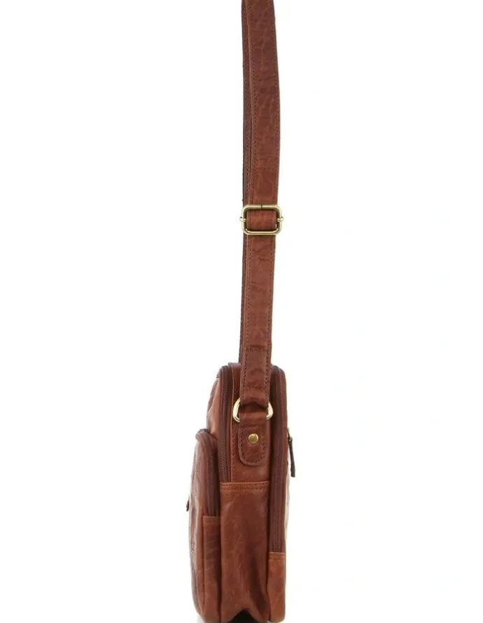PIERRE CARDIN Rustic Leather Cross-Body Bag in Chestnut