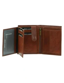 PIERRE CARDIN Rustic Leather Tri-Fold Wallet in Chestnut