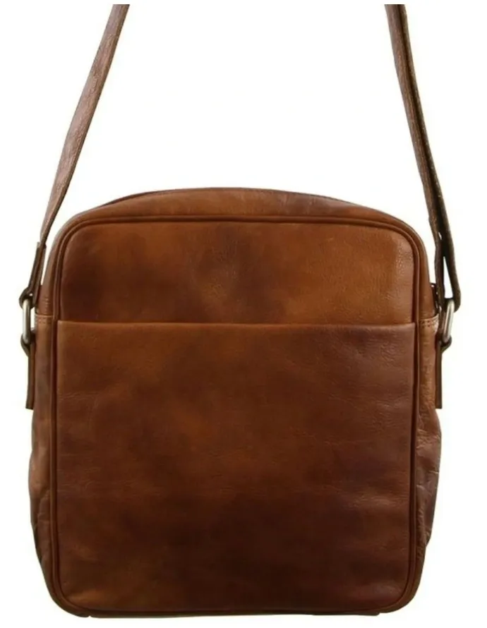 PIERRE CARDIN Rustic Leather I-Pad Bag in Brown