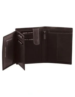 PIERRE CARDIN Rustic Leather Tri-Fold Wallet in Brown