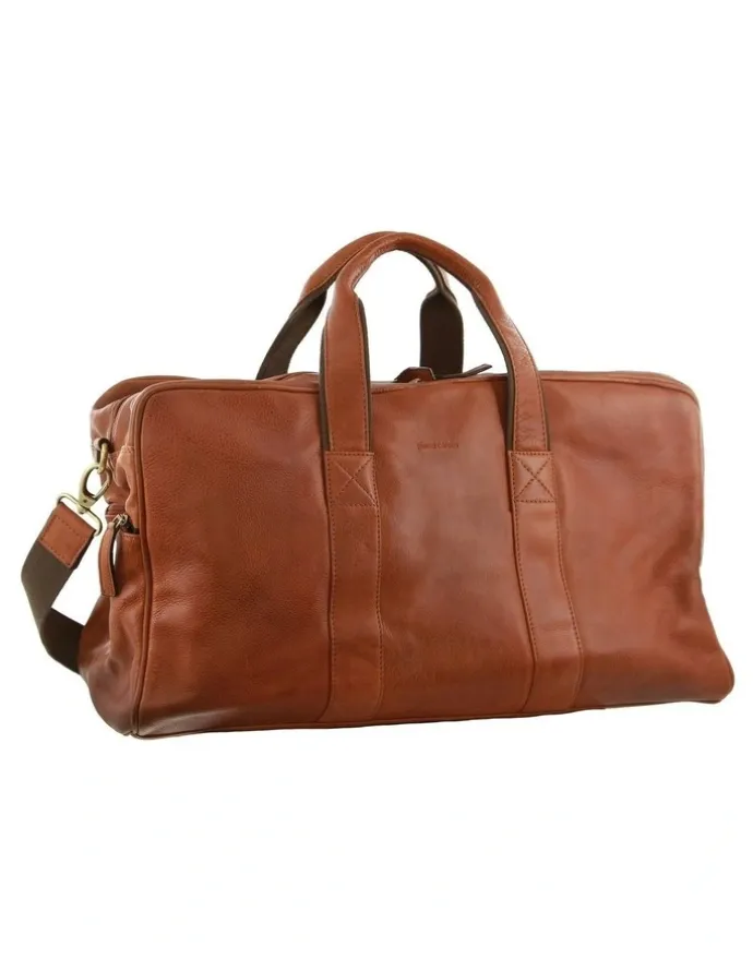 PIERRE CARDIN Rustic Leather Business Overnight Bag in Cognac